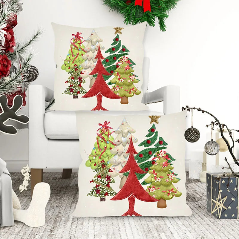 Embroidery style christmas tree pillow cover