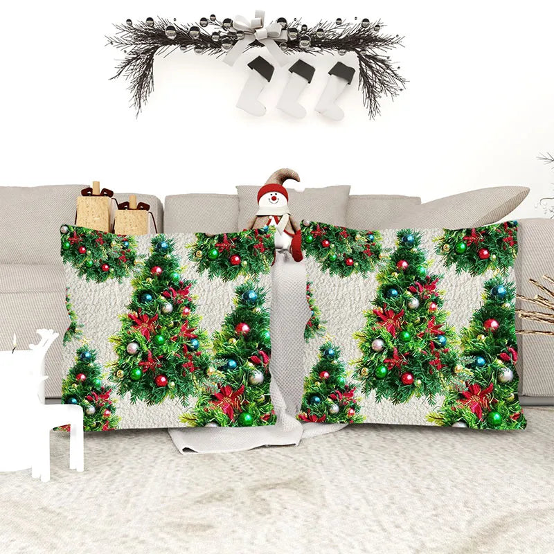 Festive christmas tree pillow cover