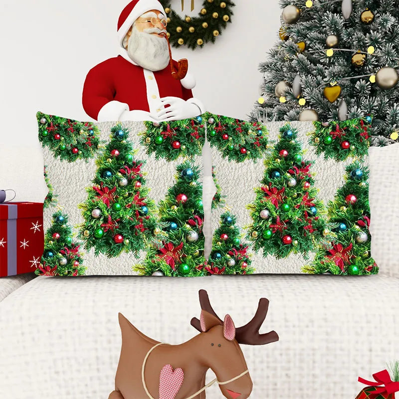 Festive christmas tree pillow cover