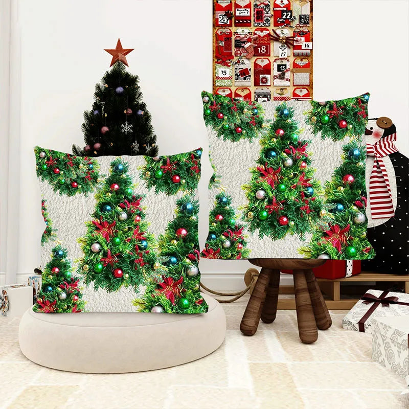 Festive christmas tree pillow cover