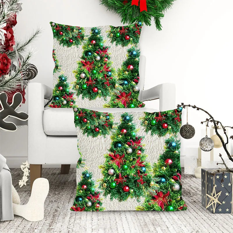 Festive christmas tree pillow cover