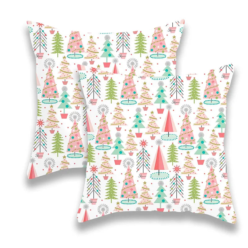Colorful christmas tree pillow cover