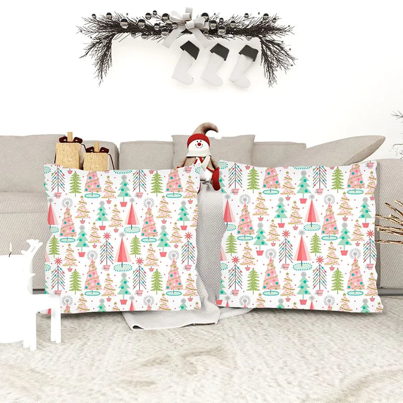 Colorful christmas tree pillow cover