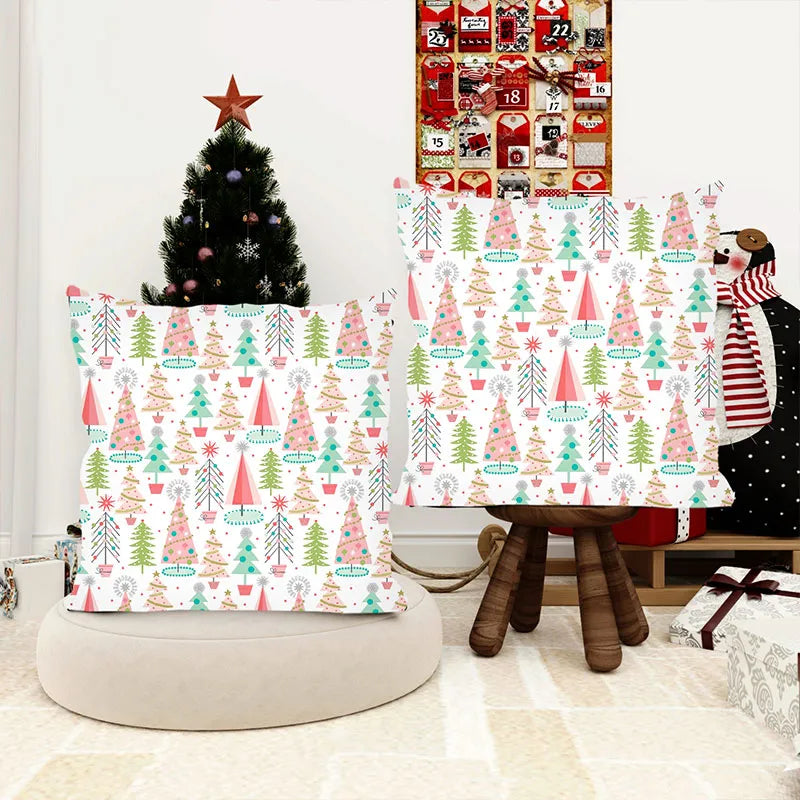 Colorful christmas tree pillow cover