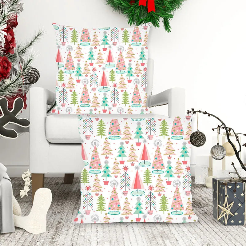 Colorful christmas tree pillow cover