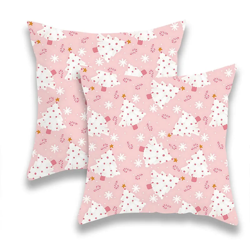 Pink cartoon tree pillow cover
