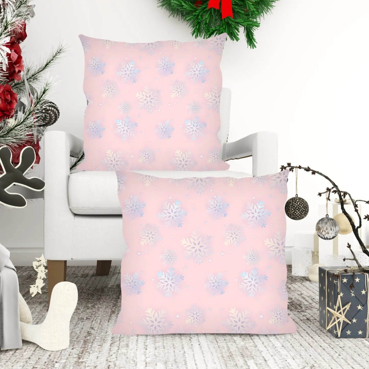 Gradient snowflake pillow case