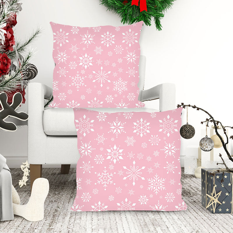 Pink and white snowflakes pillow cover