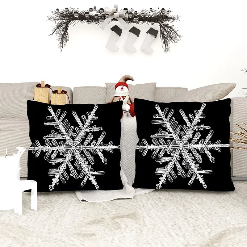 Black and white snowflake pillow cover