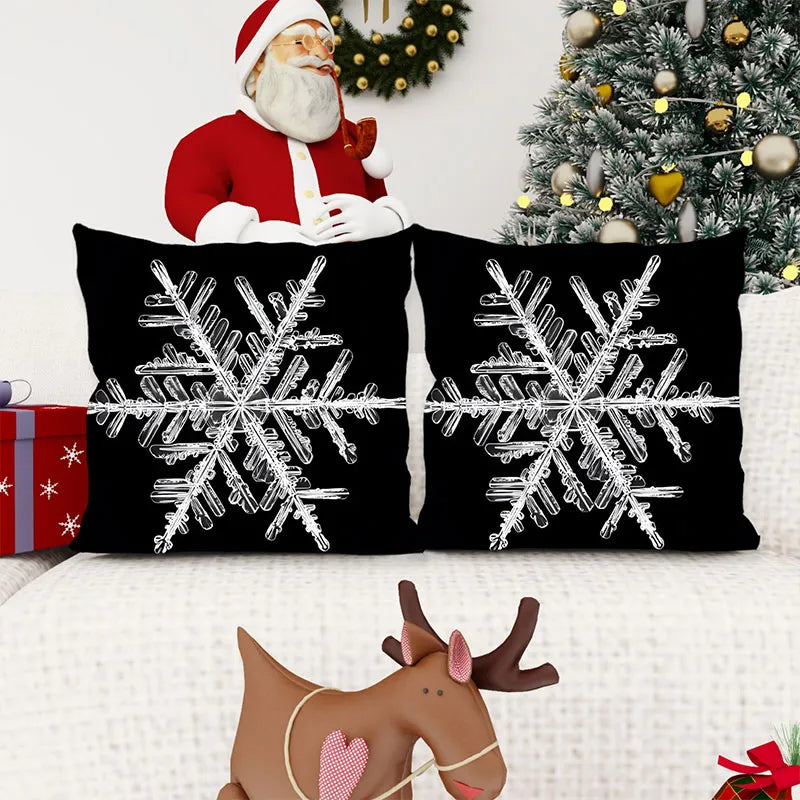 Black and white snowflake pillow cover