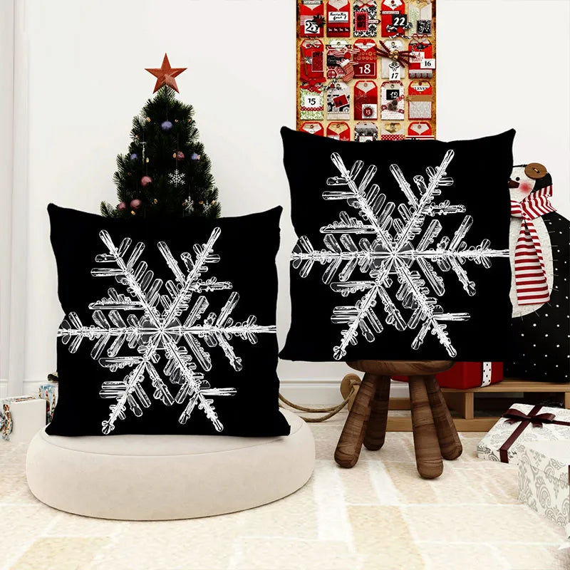 Black and white snowflake pillow cover