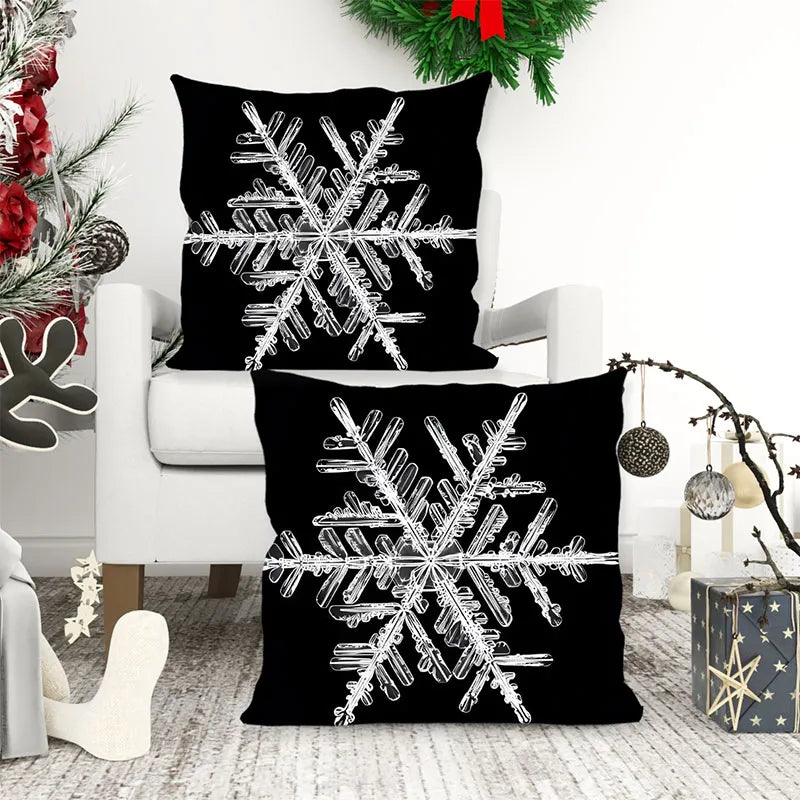 Black and white snowflake pillow cover