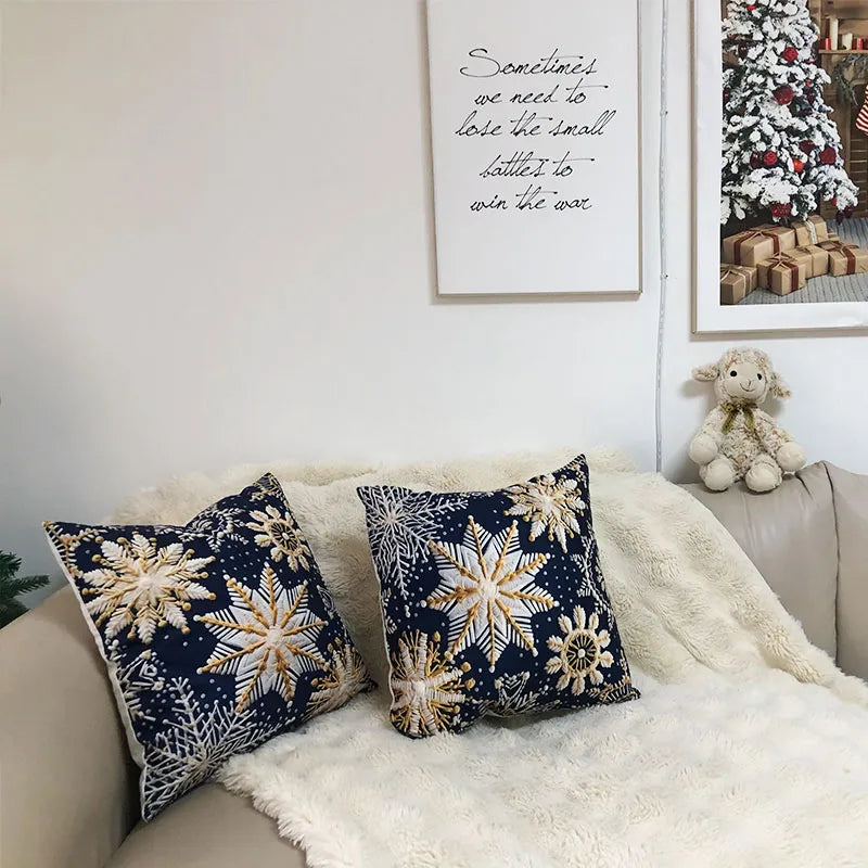 Champagne snowflakes pillow cover