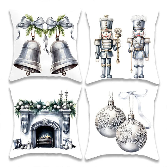 Christmas Bell Nutcracker Fireplace Pillow Cover