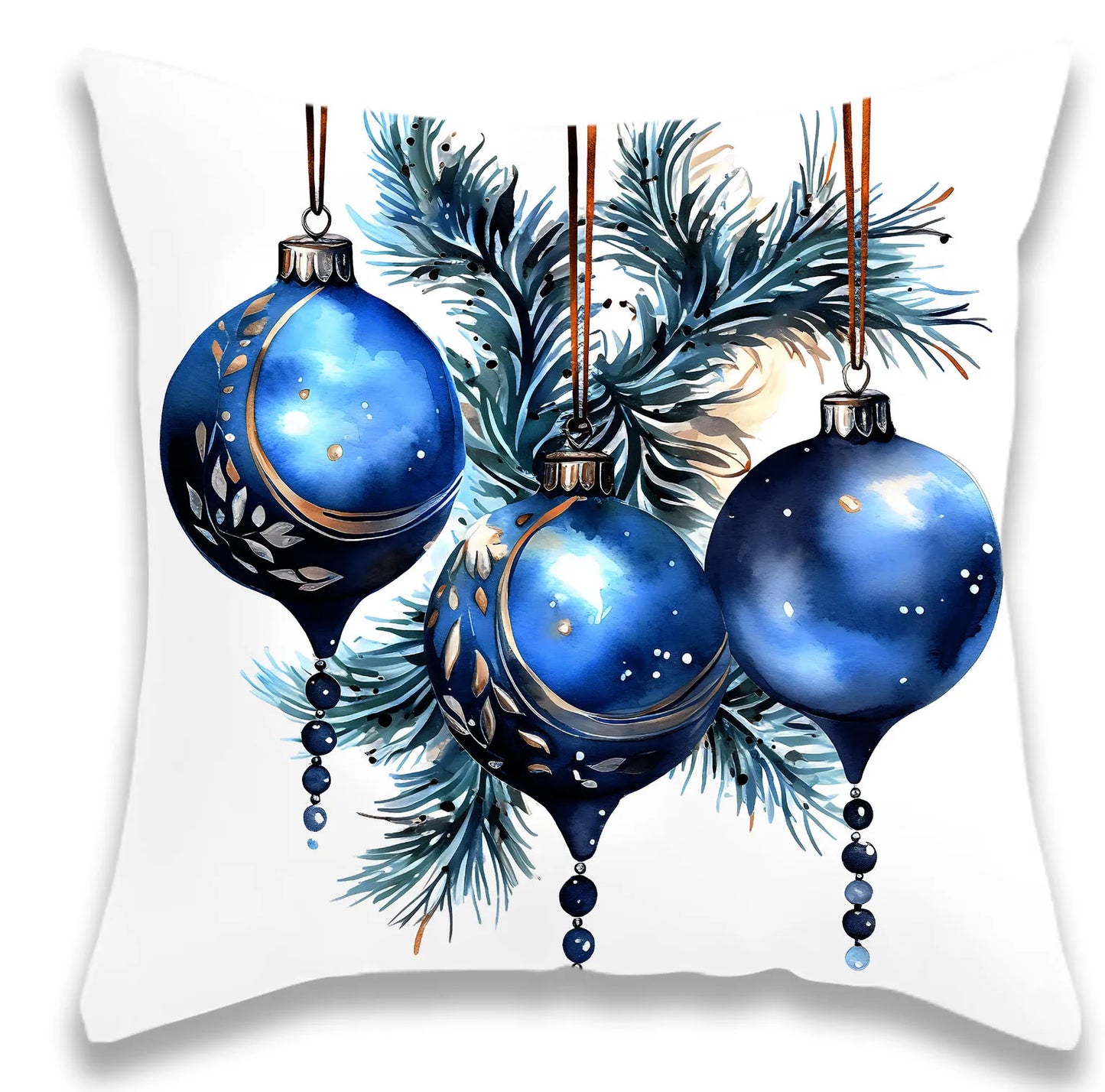 Blue Gift Christmas Ball Train Pillow Cover