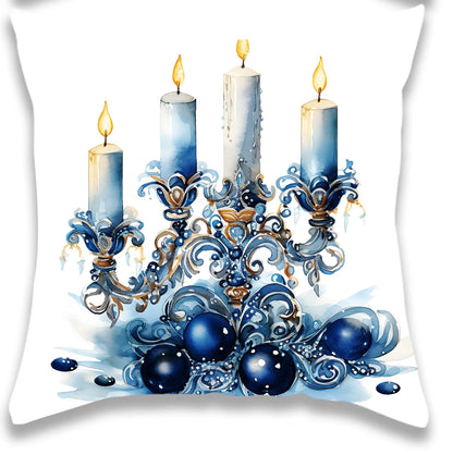 Blue Gift Christmas Ball Train Pillow Cover