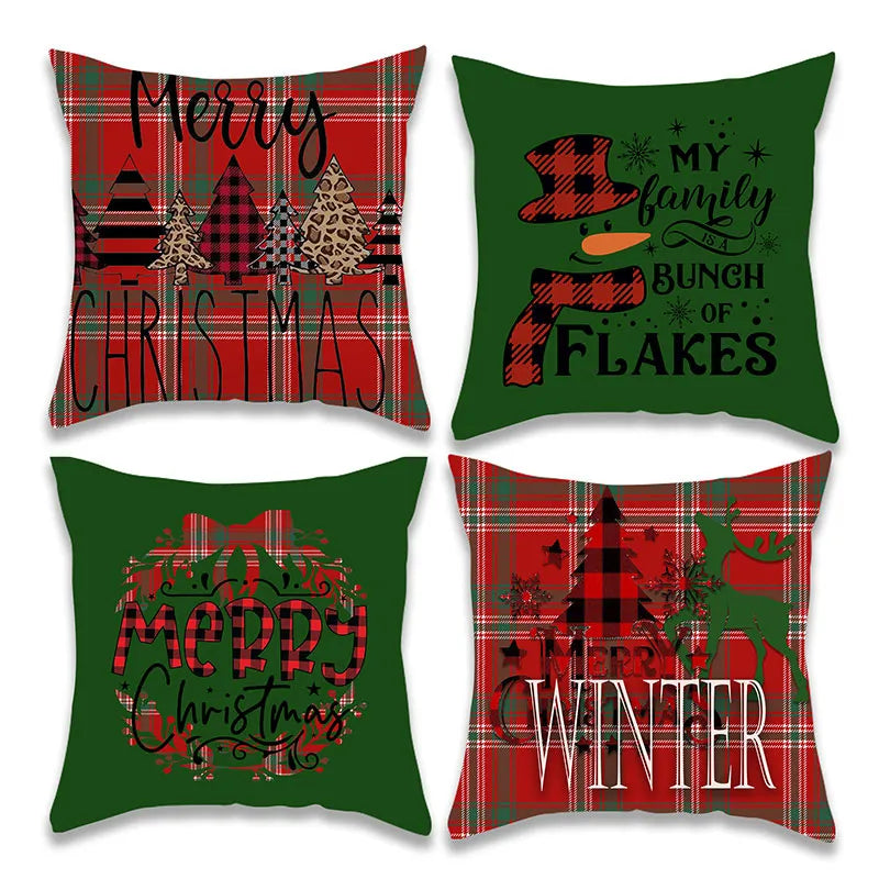 Christmas Red and Green Grid Pillow Cover