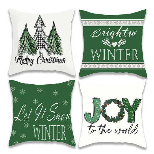 Green JOY Christmas Tree Pillow Cover