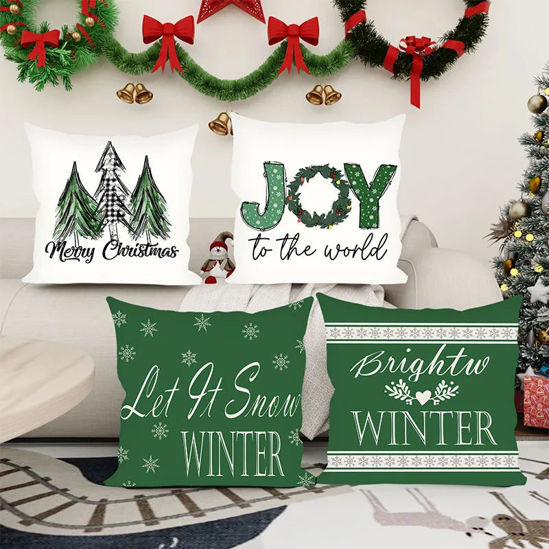 Green JOY Christmas Tree Pillow Cover