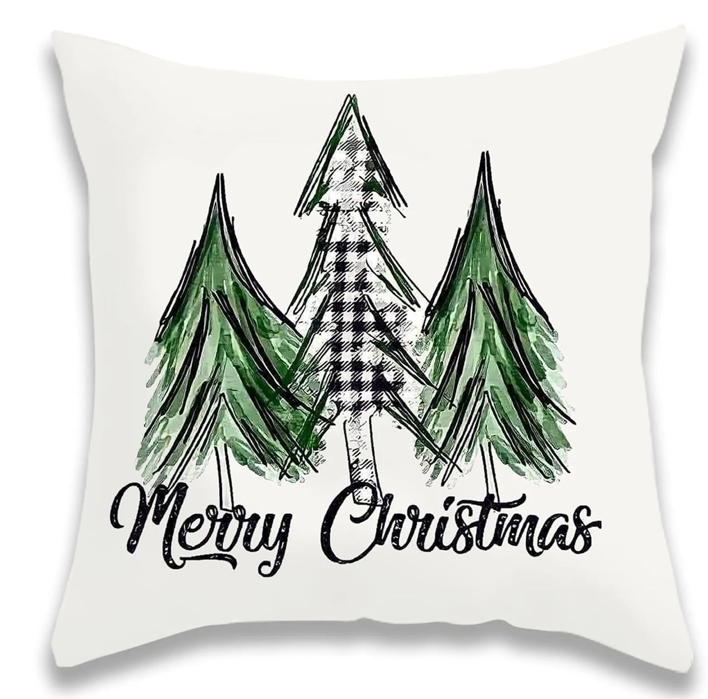 Green JOY Christmas Tree Pillow Cover