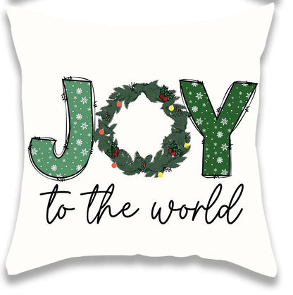 Green JOY Christmas Tree Pillow Cover