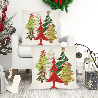 Embroidery Style Christmas Tree Pillow Cover