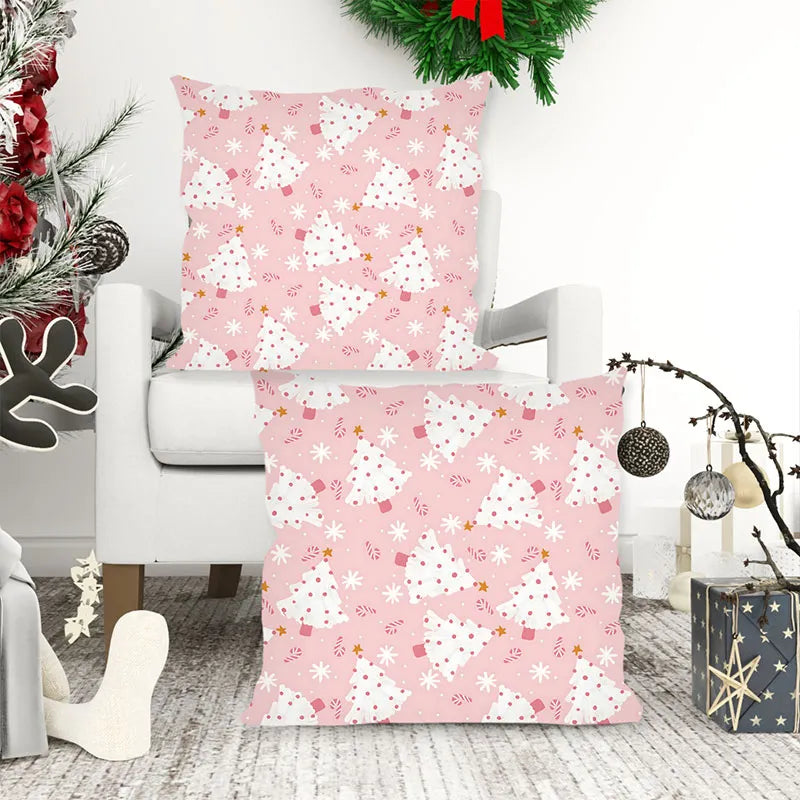 Christmas Pink Cartoon Christmas Tree Pillow Cover