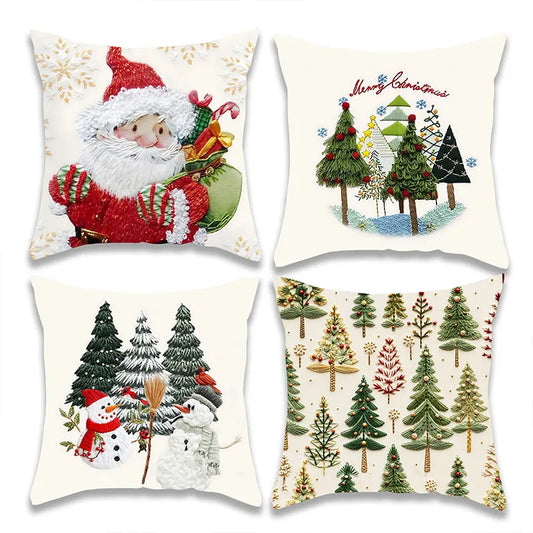 Christmas Winter Christmas Tree Snowman Pillow Cover