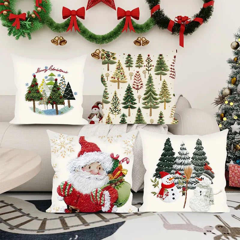 Christmas Winter Christmas Tree Snowman Pillow Cover