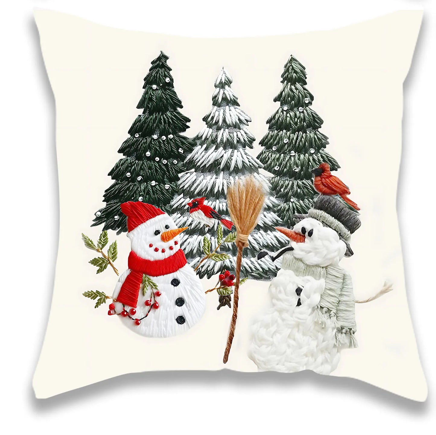 Christmas Winter Christmas Tree Snowman Pillow Cover