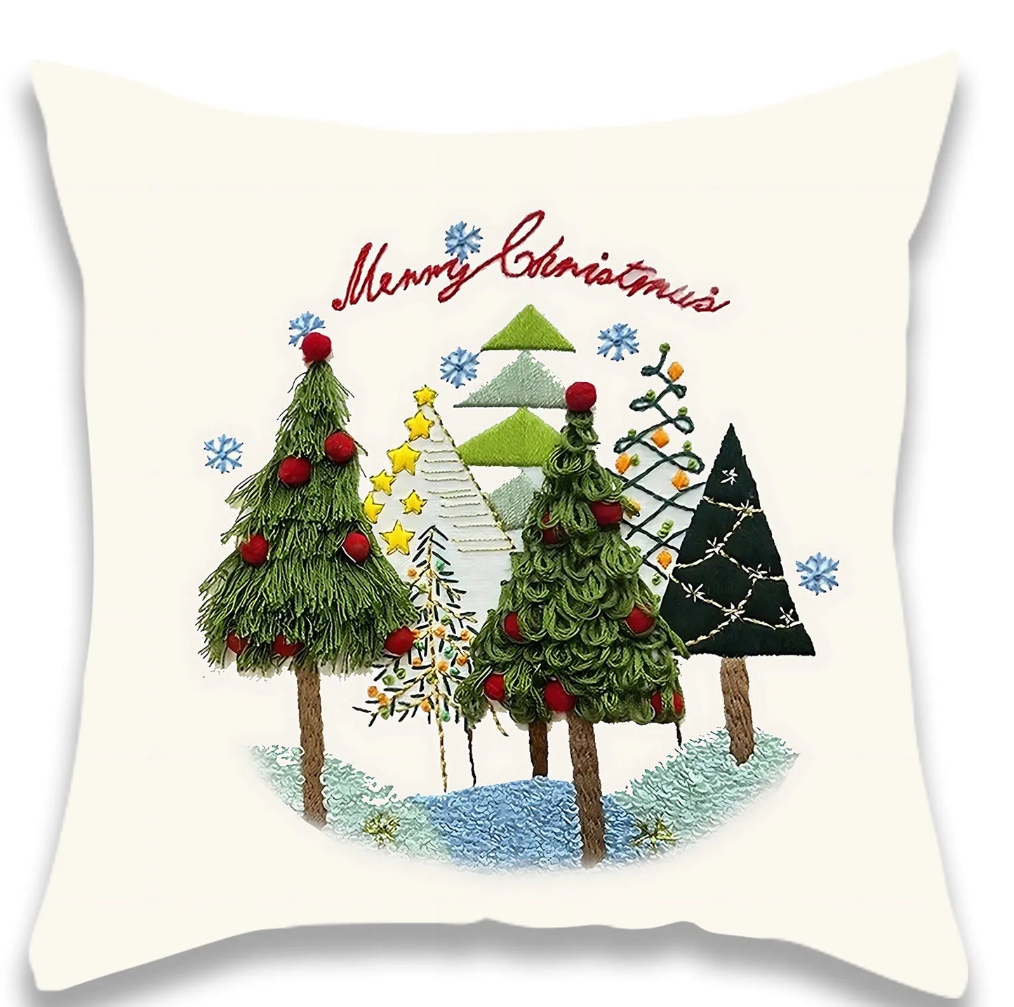 Christmas Winter Christmas Tree Snowman Pillow Cover