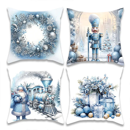 Christmas White Blue Style Pillow Cover