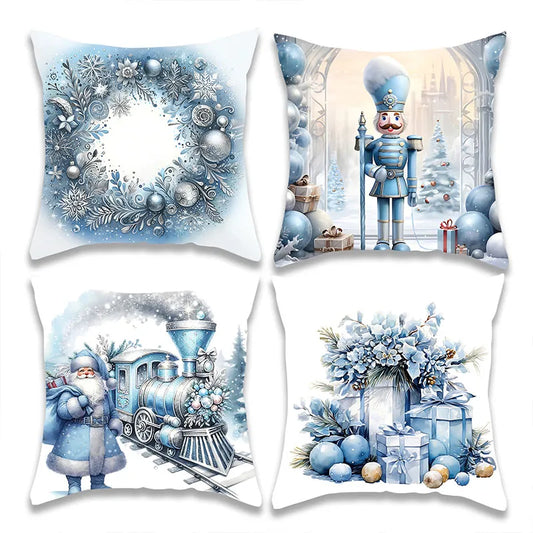 Christmas White Blue Style Pillow Cover