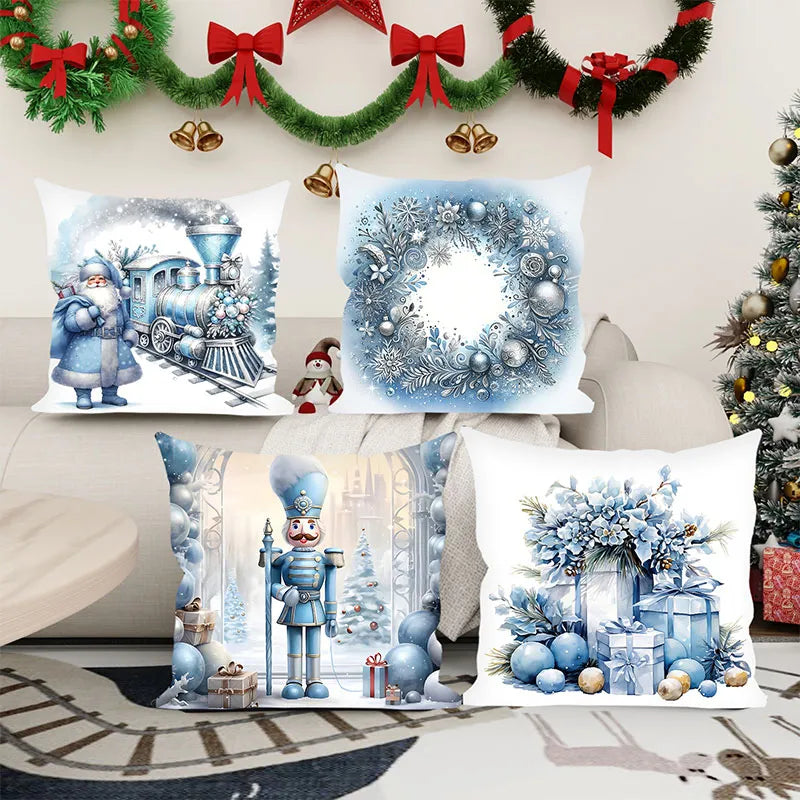 Christmas White Blue Style Pillow Cover