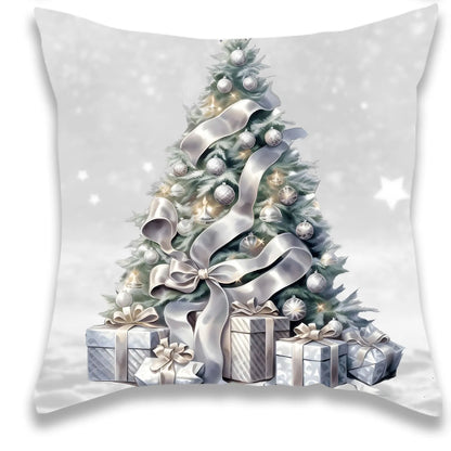 Christmas Silver Christmas Tree and Owl Pillow Cover