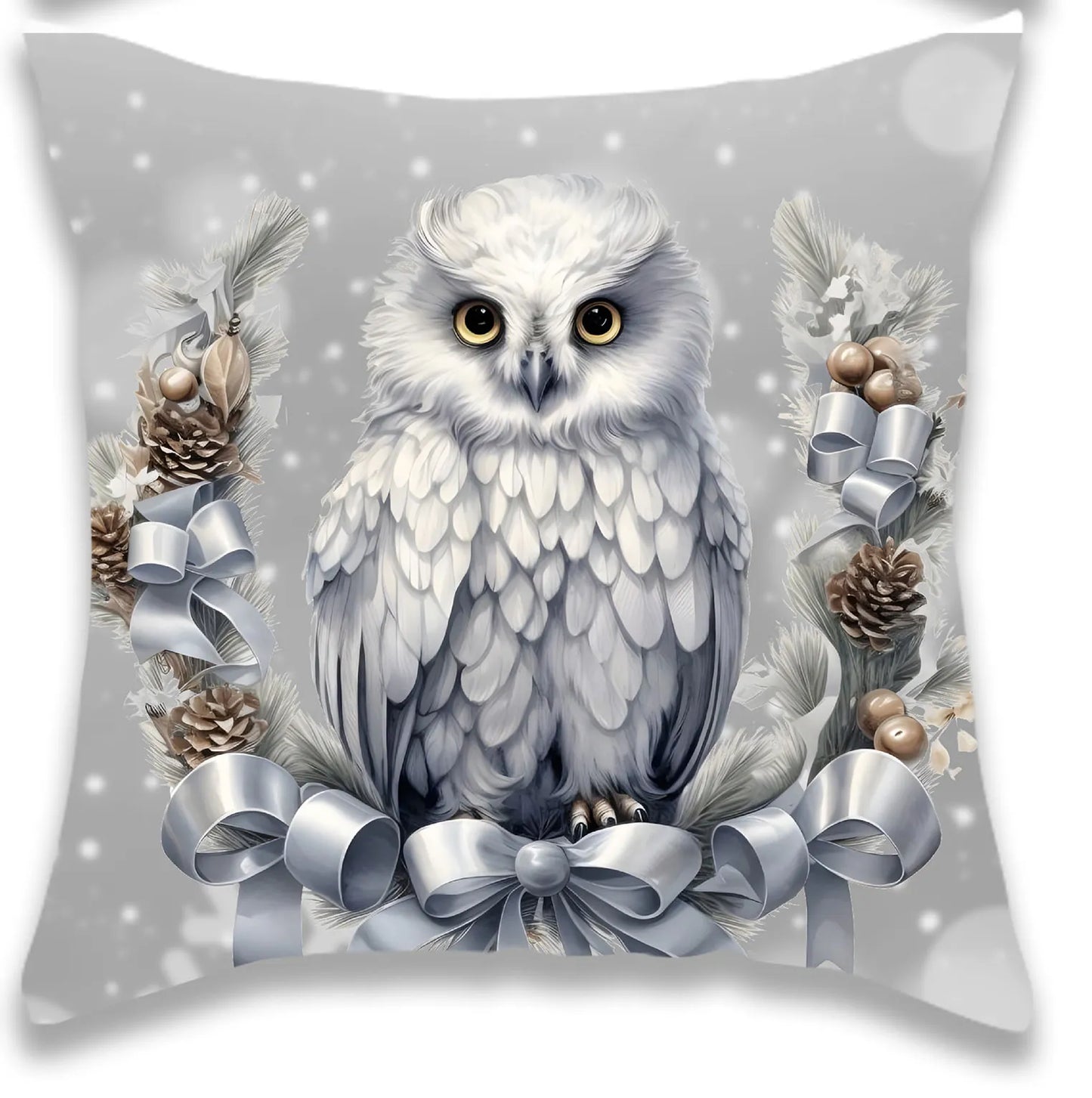 Christmas Silver Christmas Tree and Owl Pillow Cover