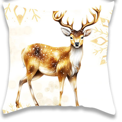 Christmas Golden Fireplace Elk Pillow Cover