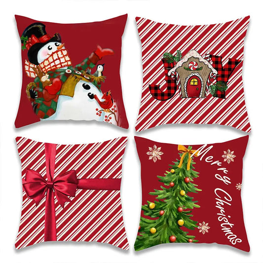 Christmas Red Gift Snowman Pillow Cover