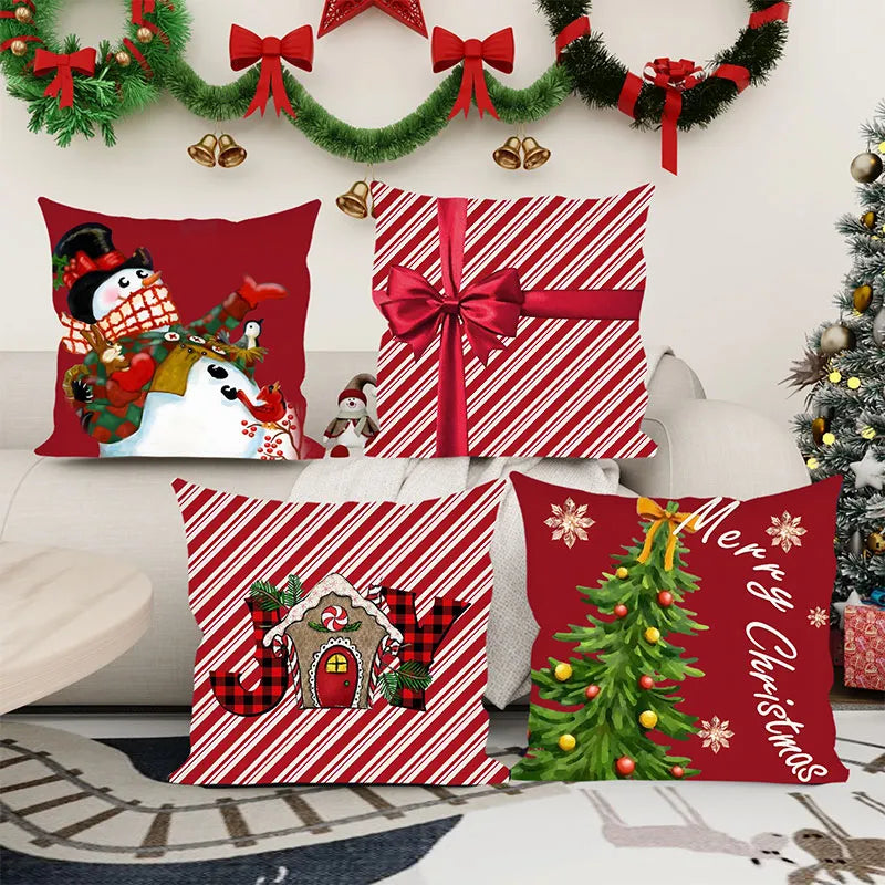 Christmas Red Gift Snowman Pillow Cover