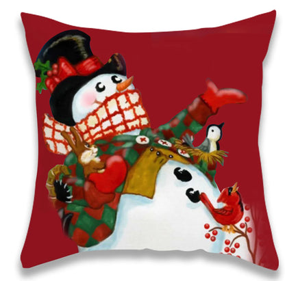 Christmas Red Gift Snowman Pillow Cover