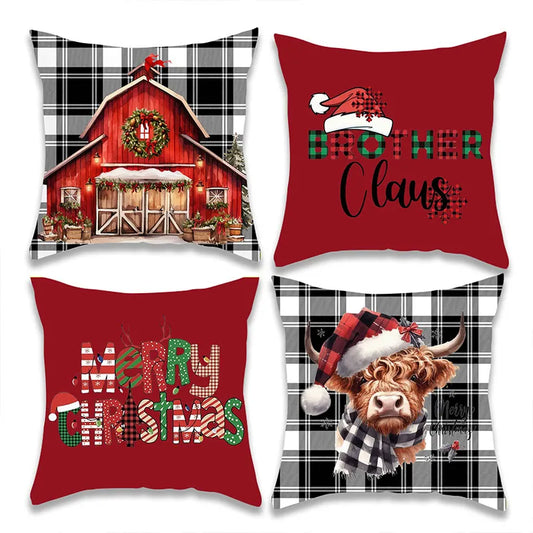 Christmas Red Plaid Deer Pillow Cover