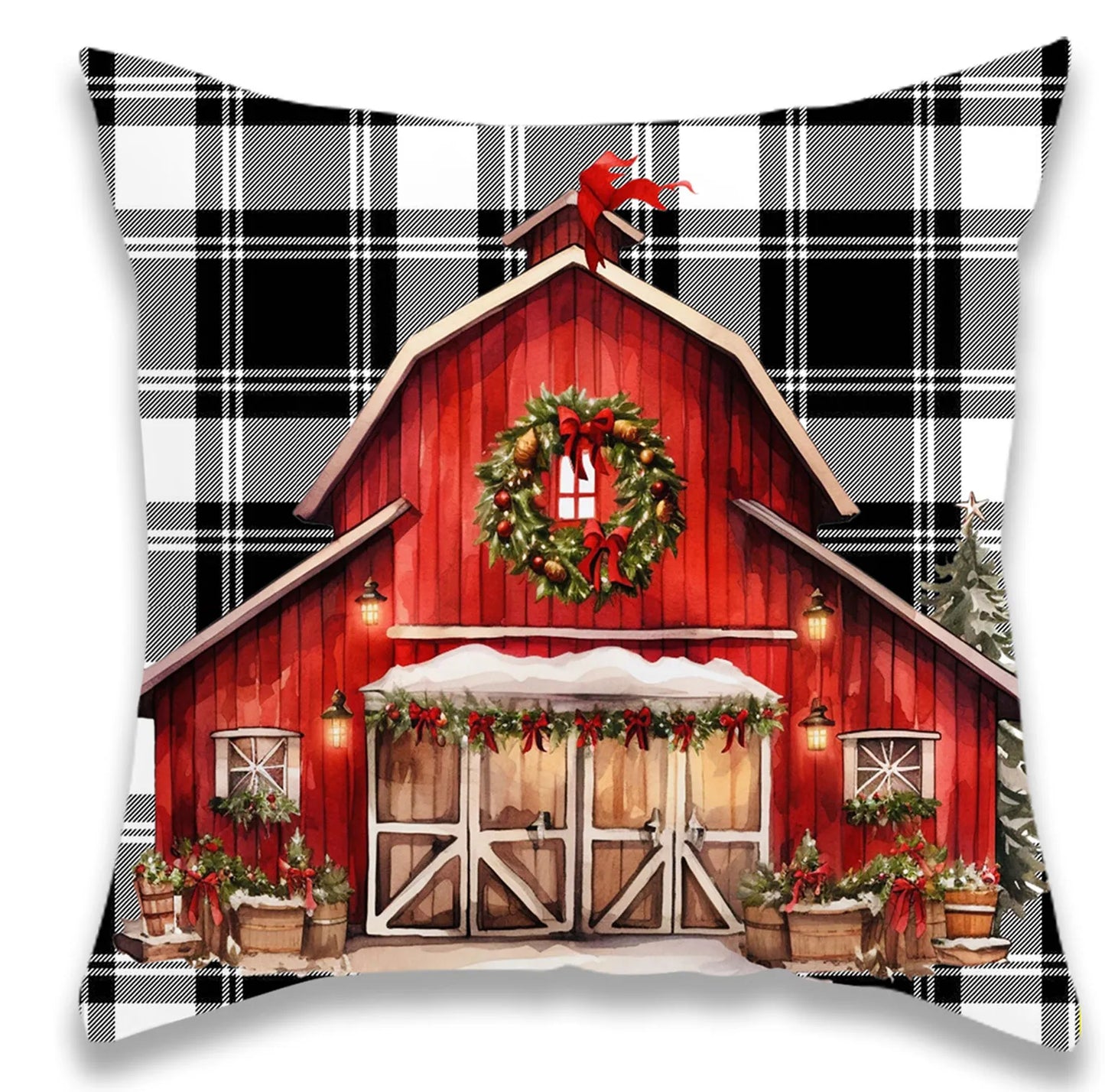 Christmas Red Plaid Deer Pillow Cover