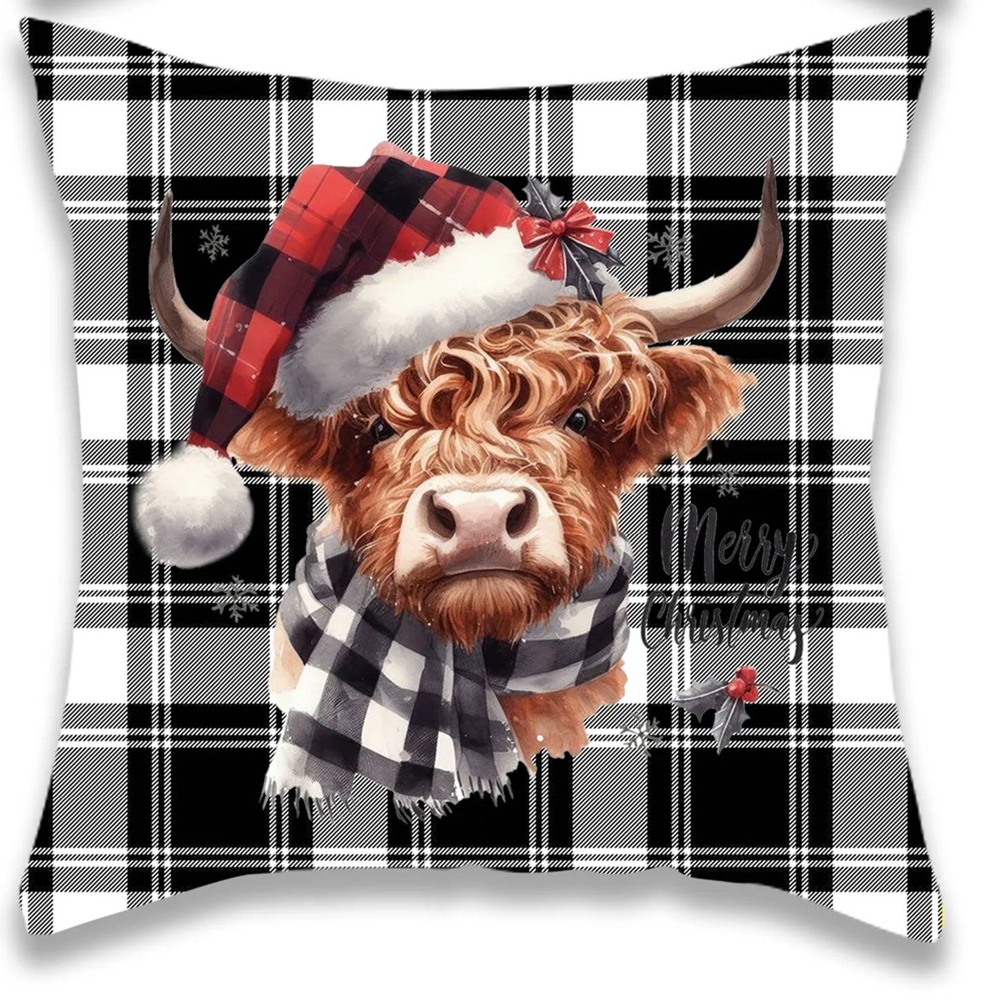 Christmas Red Plaid Deer Pillow Cover