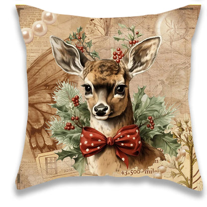 Christmas Santa Deer Train Pillow Cover