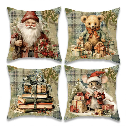 Christmas Santa and Animals Pillow Cover