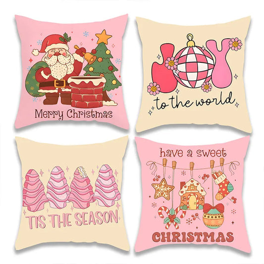 Christmas Pink Cartoon Pillow Cover