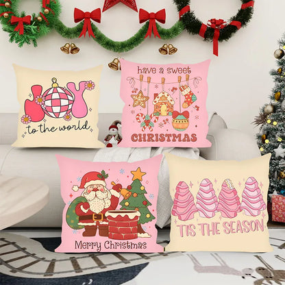 Christmas Pink Cartoon Pillow Cover