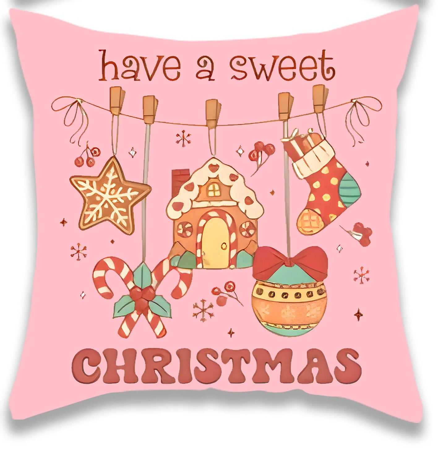 Christmas Pink Cartoon Pillow Cover