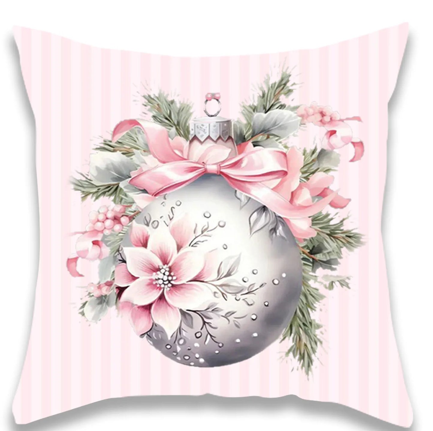 Christmas Pink Santa Claus and Gift Pillow Cover