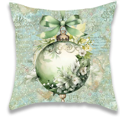 Christmas Green Snowman Santa Claus Pillow Cover